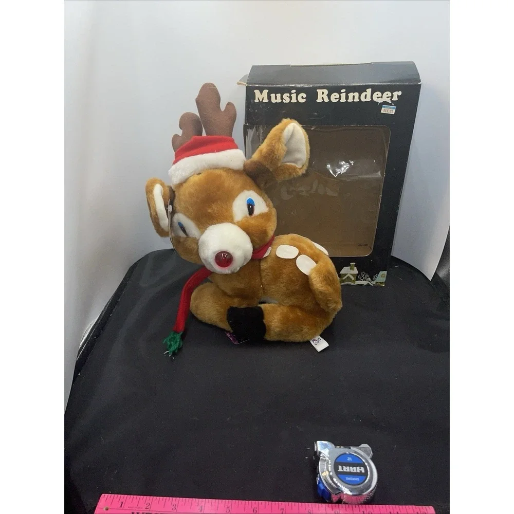 Vintage Christmas young reindeer‎ Fawn red nose plush 14 inch With Box